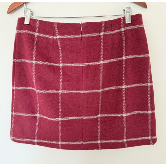 Lulus Spence Wine Red Plaid Mini Skirt Chic Retro A-Line Wool-Look Stylish Sz L - Picture 3 of 8